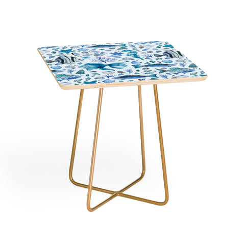 Ninola Design Fishes Shells Sea Horse Ocean Coastal Marine Blue Side Table