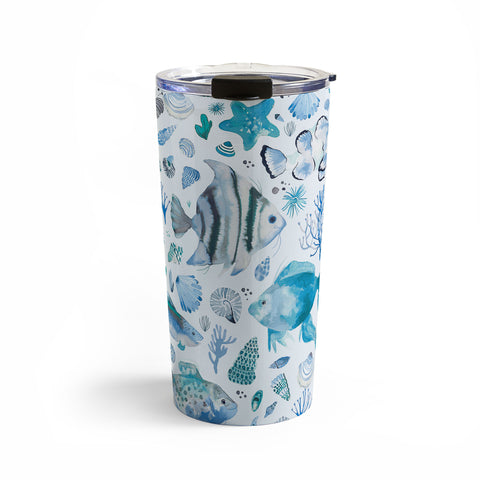 Ninola Design Fishes Shells Sea Horse Ocean Coastal Marine Blue Travel Mug