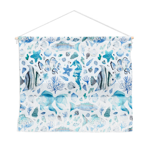 Ninola Design Fishes Shells Sea Horse Ocean Coastal Marine Blue Wall Hanging Landscape
