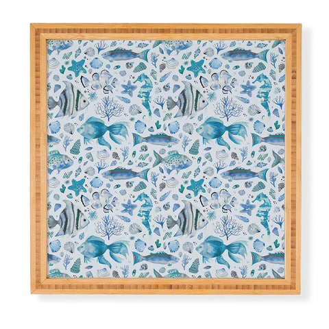 Ninola Design Fishes Shells Sea Horse Ocean Coastal Marine Blue Framed Wall Art