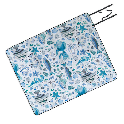 Ninola Design Fishes Shells Sea Horse Ocean Coastal Marine Blue Picnic Blanket