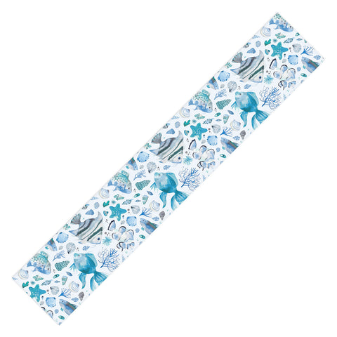 Ninola Design Fishes Shells Sea Horse Ocean Coastal Marine Blue Table Runner