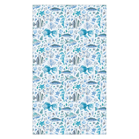 Ninola Design Fishes Shells Sea Horse Ocean Coastal Marine Blue Tablecloth