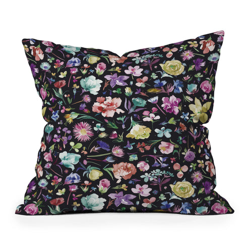 Ninola Design Flower buds botanical Black Multicolored Outdoor Throw Pillow