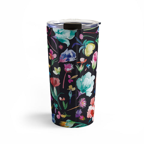 Ninola Design Flower buds botanical Black Multicolored Travel Mug