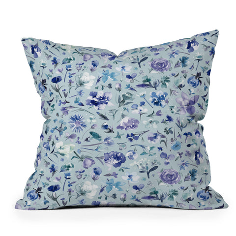Ninola Design Flower buds botanical Cold blue Outdoor Throw Pillow