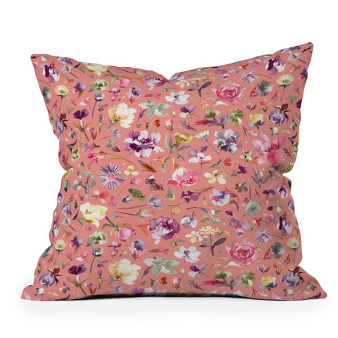 Ninola Design Flower buds botanical Coral Outdoor Throw Pillow