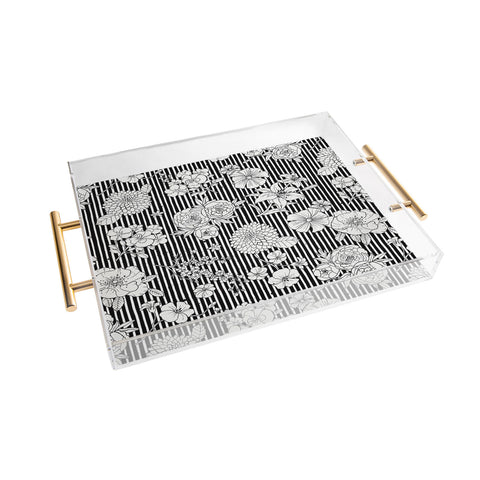 Ninola Design Flowers and stripes Black White Acrylic Tray
