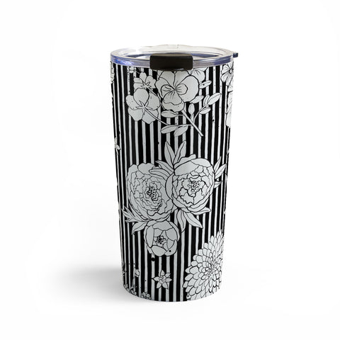 Ninola Design Flowers and stripes Black White Travel Mug