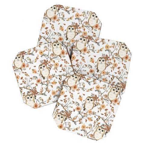 Ninola Design Forest Owls Trees Gold Coaster Set