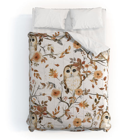 Ninola Design Forest Owls Trees Gold Comforter