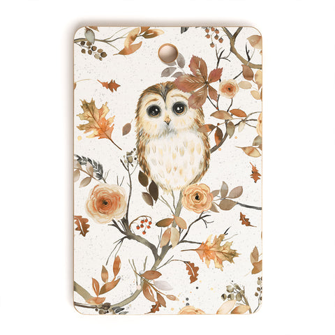 Ninola Design Forest Owls Trees Gold Cutting Board Rectangle