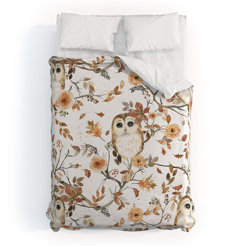 Ninola Design Forest Owls Trees Gold Duvet Cover