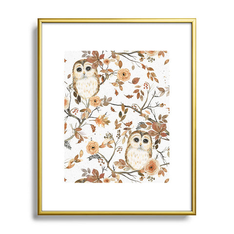 Ninola Design Forest Owls Trees Gold Metal Framed Art Print