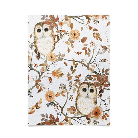 Ninola Design Forest Owls Trees Gold Poster