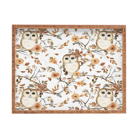 Ninola Design Forest Owls Trees Gold Rectangular Tray