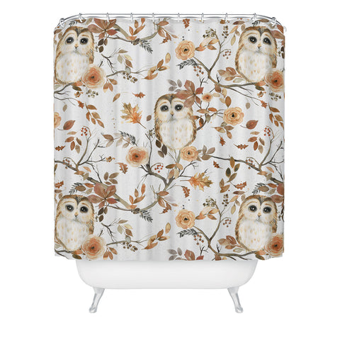 Ninola Design Forest Owls Trees Gold Shower Curtain