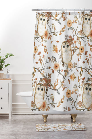 Ninola Design Forest Owls Trees Gold Shower Curtain And Mat