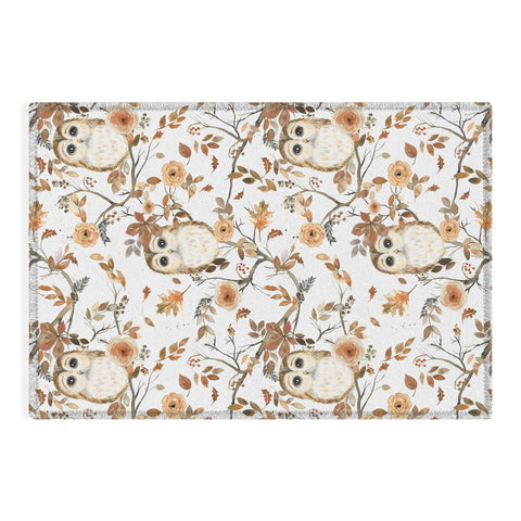 Ninola Design Forest Owls Trees Gold Outdoor Rug