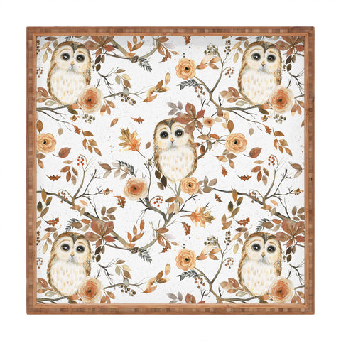 Ninola Design Forest Owls Trees Gold Square Tray