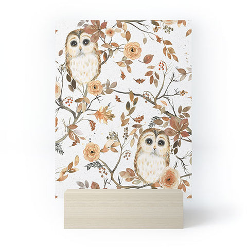Ninola Design Forest Owls Trees Gold Mini Art Print