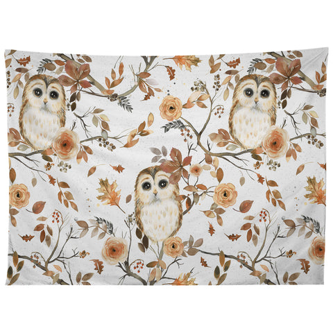 Ninola Design Forest Owls Trees Gold Tapestry