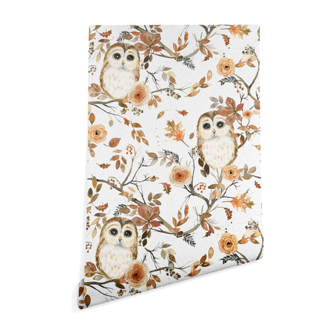Ninola Design Forest Owls Trees Gold Wallpaper