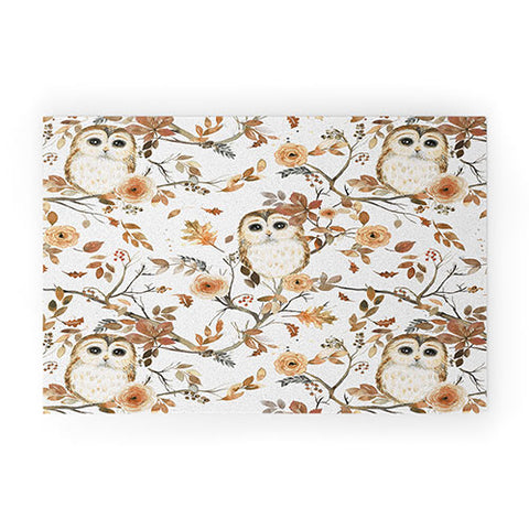 Ninola Design Forest Owls Trees Gold Welcome Mat