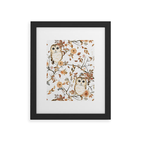 Ninola Design Forest Owls Trees Gold Framed Art Print