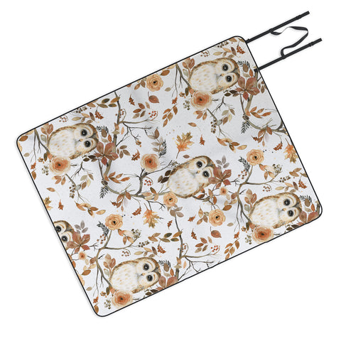 Ninola Design Forest Owls Trees Gold Picnic Blanket