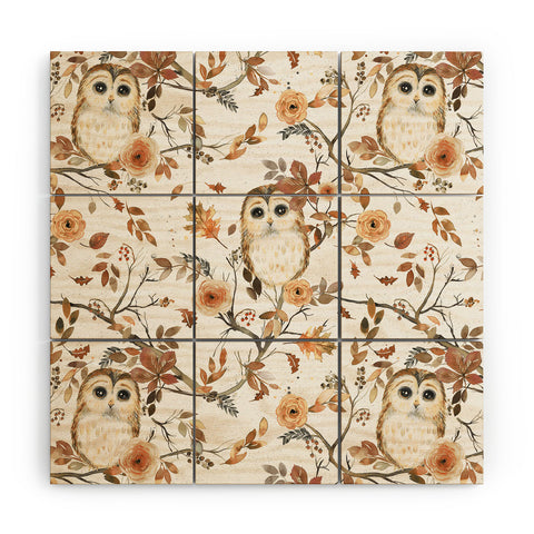 Ninola Design Forest Owls Trees Gold Wood Wall Mural
