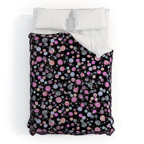 Ninola Design Galaxy Constellation Dots Planets Dark Duvet Cover