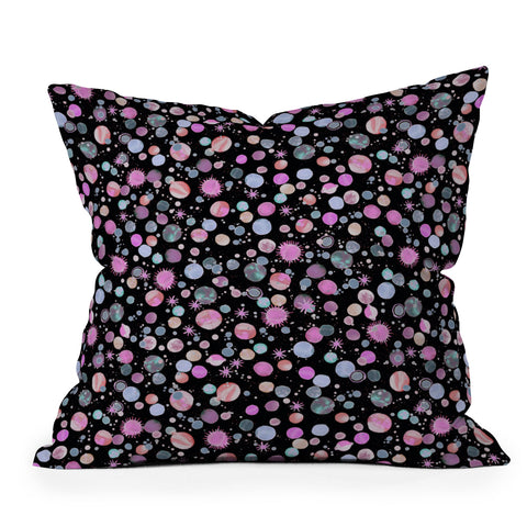 Ninola Design Galaxy Constellation Dots Planets Dark Outdoor Throw Pillow