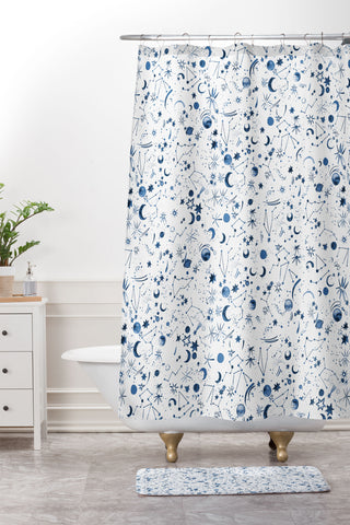 Ninola Design Galaxy Mystical Bue Shower Curtain And Mat