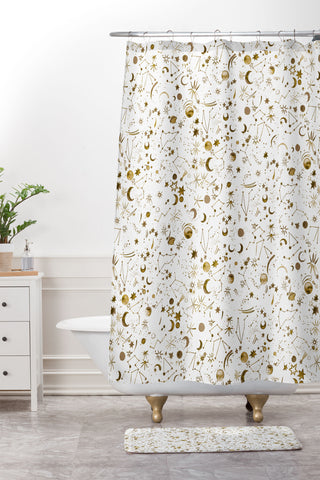 Ninola Design Galaxy Mystical Golden Shower Curtain And Mat