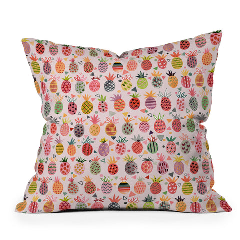 Ninola Design Geo pineapples Pink Outdoor Throw Pillow