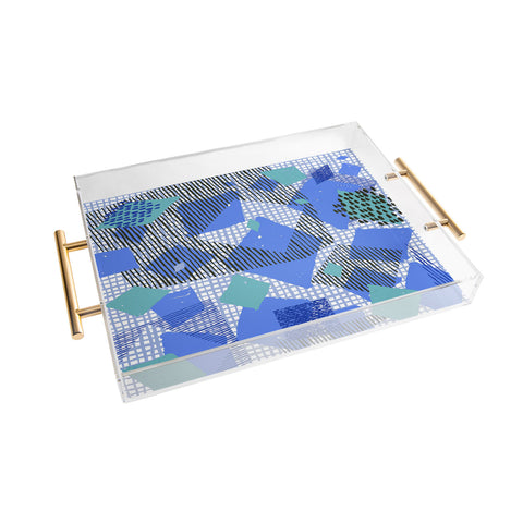 Ninola Design Geometric patches blue Acrylic Tray