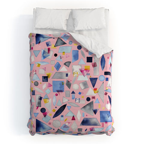 Ninola Design Geometric Pieces Pink Duvet Cover