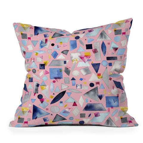 Ninola Design Geometric Pieces Pink Outdoor Throw Pillow