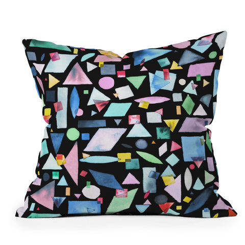 Ninola Design Geometric Shapes and Pieces Black Outdoor Throw Pillow