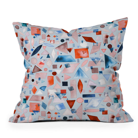 Ninola Design Geometric Shapes and Pieces Blue Outdoor Throw Pillow