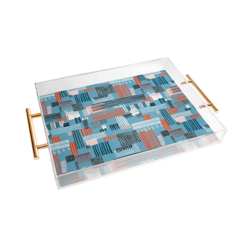 Ninola Design Geometric stripy stitches blue Acrylic Tray