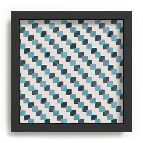Ninola Design Geometric Watercolor Blue Navy Checkered Tiles Recessed Framing Square