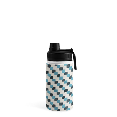 Ninola Design Geometric Watercolor Blue Navy Checkered Tiles Water Bottle