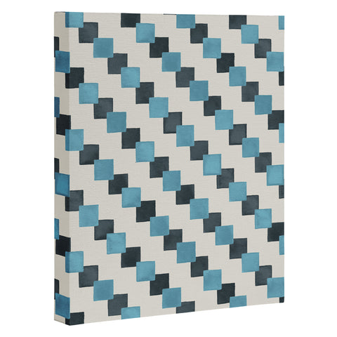 Ninola Design Geometric Watercolor Blue Navy Checkered Tiles Art Canvas