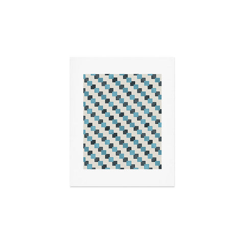 Ninola Design Geometric Watercolor Blue Navy Checkered Tiles Art Print
