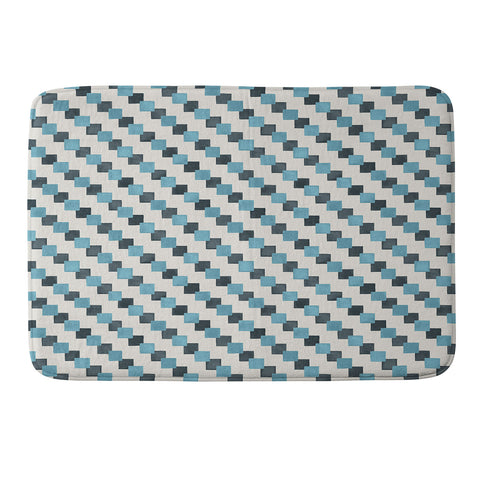 Ninola Design Geometric Watercolor Blue Navy Checkered Tiles Memory Foam Bath Mat