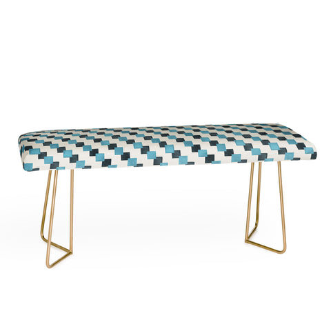 Ninola Design Geometric Watercolor Blue Navy Checkered Tiles Bench