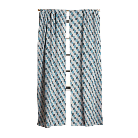 Ninola Design Geometric Watercolor Blue Navy Checkered Tiles Blackout Window Curtain