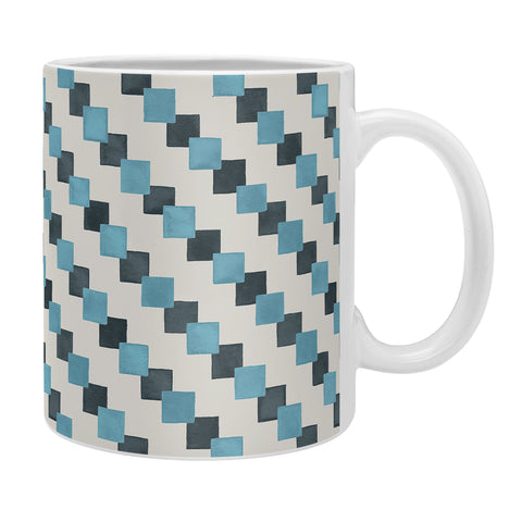 Ninola Design Geometric Watercolor Blue Navy Checkered Tiles Coffee Mug
